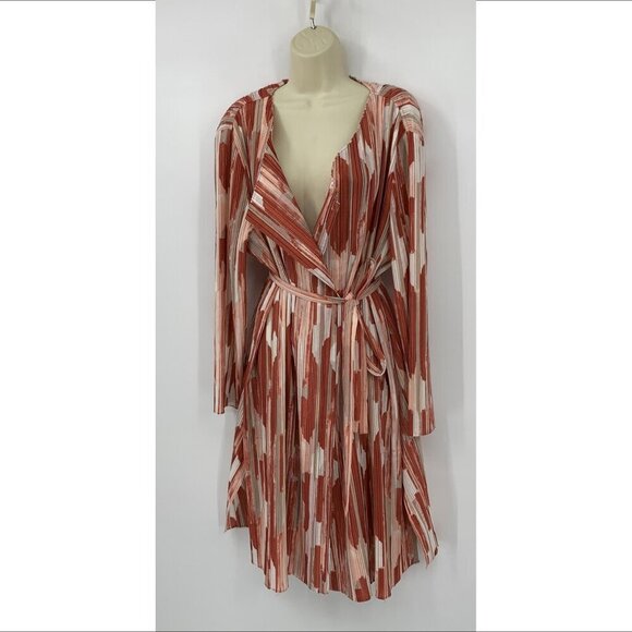 Chicos Travelers pleated duster jacket long belt rust brown coat 3 XL 16 18 - Picture 1 of 4